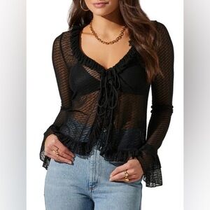 NWOT Size M ASTR the Label Bed Jacket in Black Sheer Ruffle